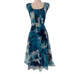 Dress Barn Teal and Navy Floral Midi Dress